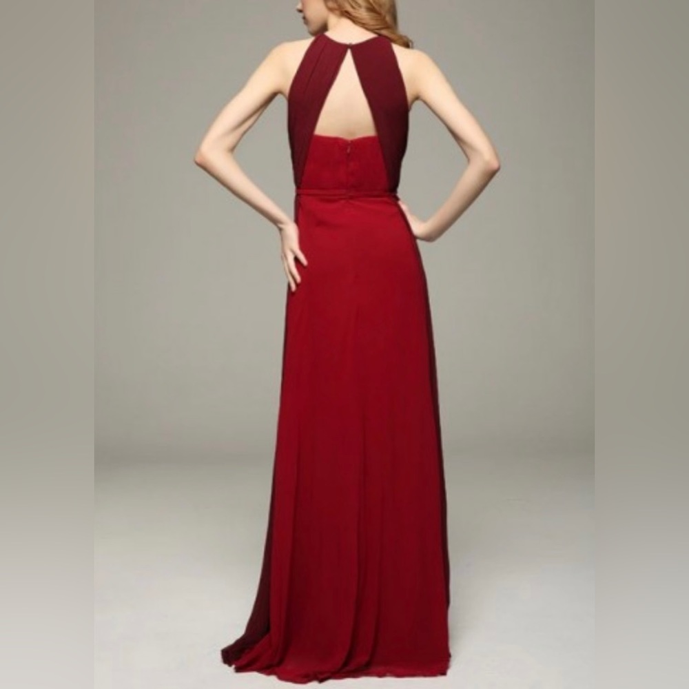 NWT Celeb pleated Crepe strapless Maxi Dress Formal prom, burgundy red, Sz.2 - Picture 4 of 13